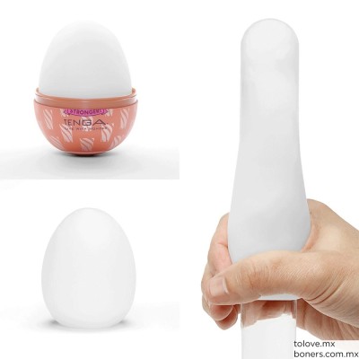 Huevo masturbador Tenga Egg Cone. Conjunto de imágenes que muestran cómo utilizarlo y la forma en que se desliza